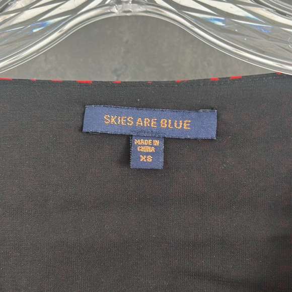 Skies Are Blue V-Neck Wrap Tie Red Black Long Sleeve Dress polyester Women’s XS - Picture 4 of 6